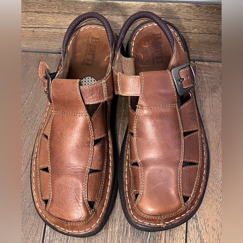 Born Brown Leather Fisherman Sandals Mens Size 12 - Picture 6 of 11
